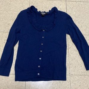 DKNY Cardigan Navy Blue with Ruffle Embellishment XS